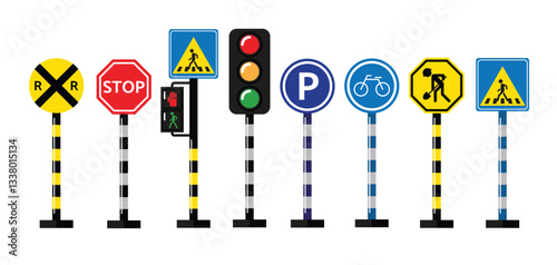 Vector Set of Traffic Signs and Signals for Road Safety