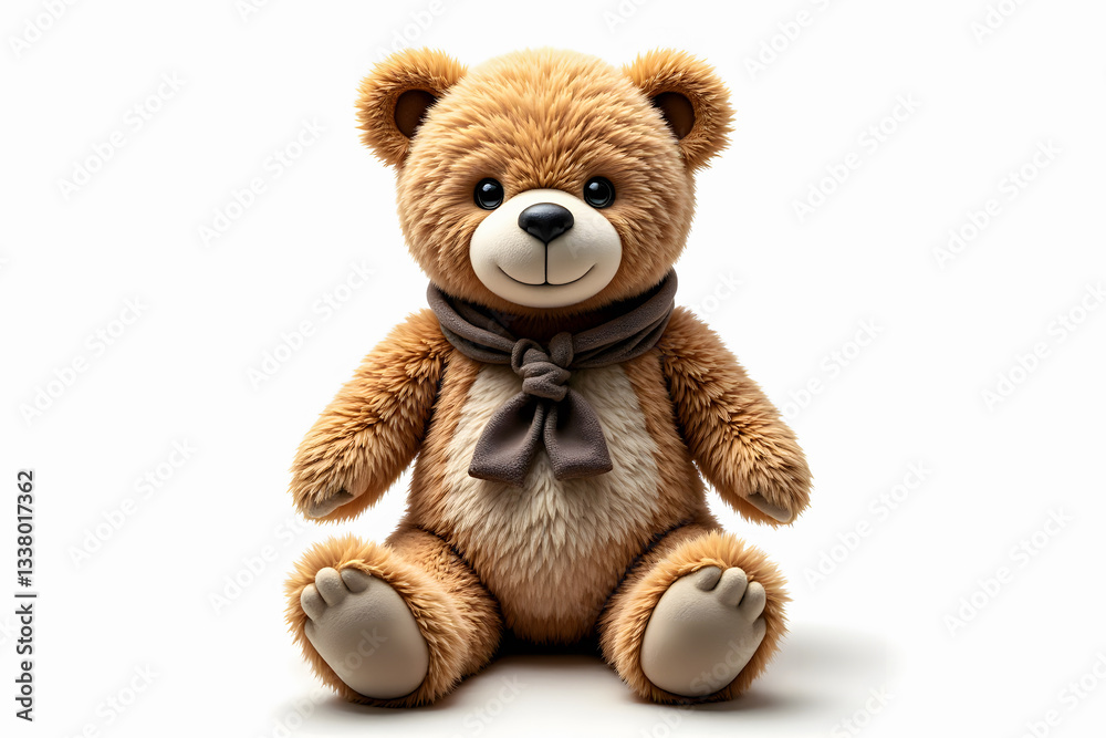 Fototapeta premium A classic teddy bear with a brown scarf and a timeless design, evoking feelings of comfort and warmth with a touch of nostalgia.