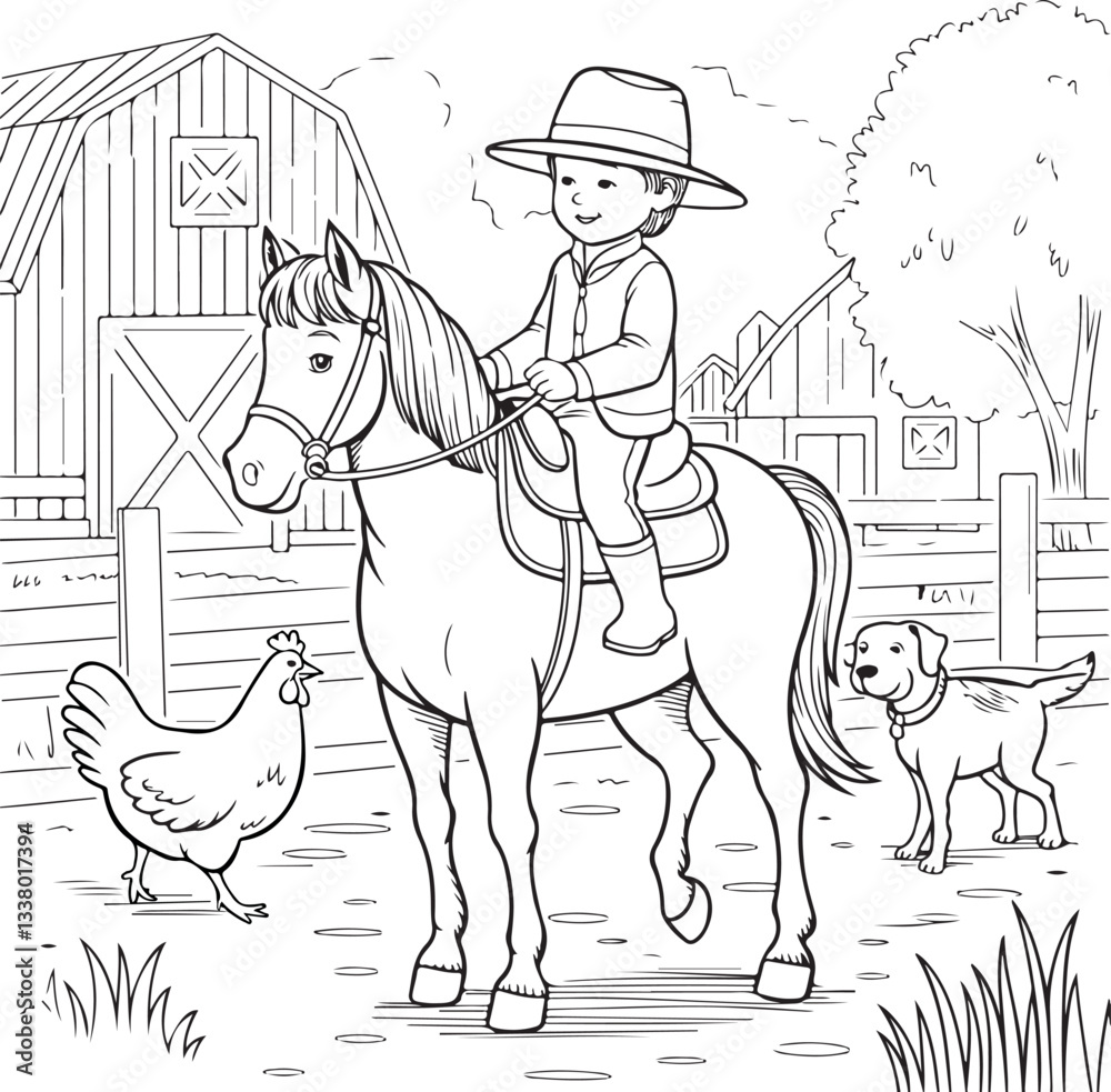 Fototapeta premium cowboy and horse, coloring book