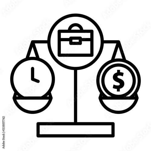 Equal pay for equal work image icon. Time and a dollar coin on a scale.
