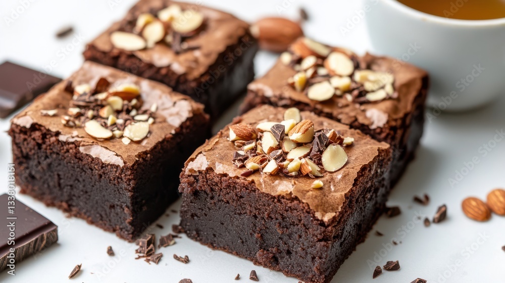 Deliciously Rich and Moist Brownies Served on Elegant White Plate Deliciously Rich and Moist Brownies Served on Elegant White Plate