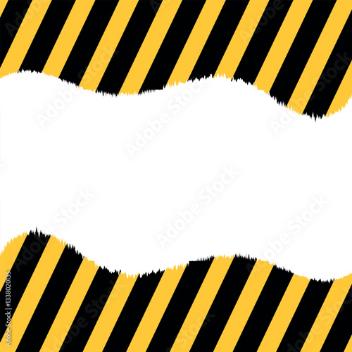 Black and yellow striped warning background with an industrial design