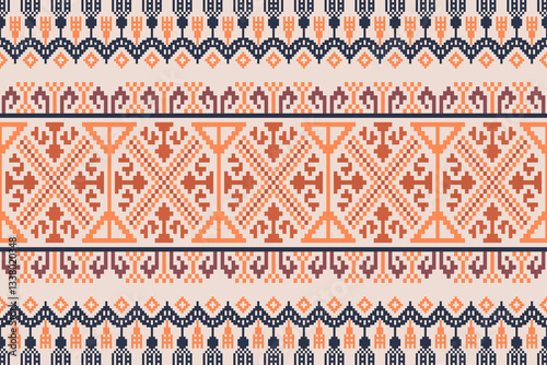 Pixel pattern for cross stitch. Geometric ethnic patterns. Design for Saree, Patola, Sari,Clothing, fabric, batik, Knitwear, Embroidery, Ikkat,Traditional Design.