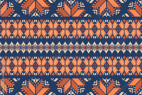 Geometric floral pattern traditional,geometric pattern on color pallet background,vector illustration,geometric ethnic embroidery,abstract background.design for texture,fabric,clothing,decoration