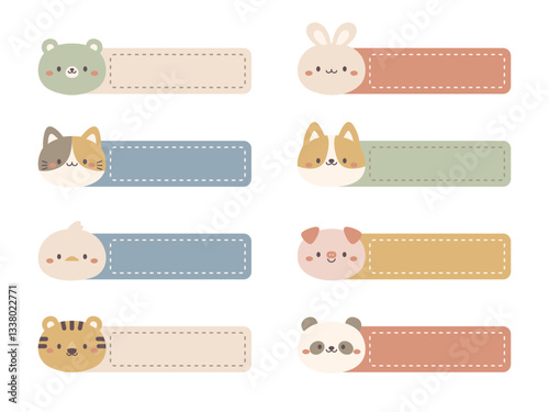 Set of cute animal name labels in modern muted pastel colors.