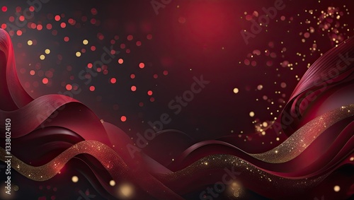 Abstract deep red background with swirls and gold sparkles, a deep, dark red background with a rich gradient effect, smoothly blending from near-black crimson to intense burgundy red. elegant,