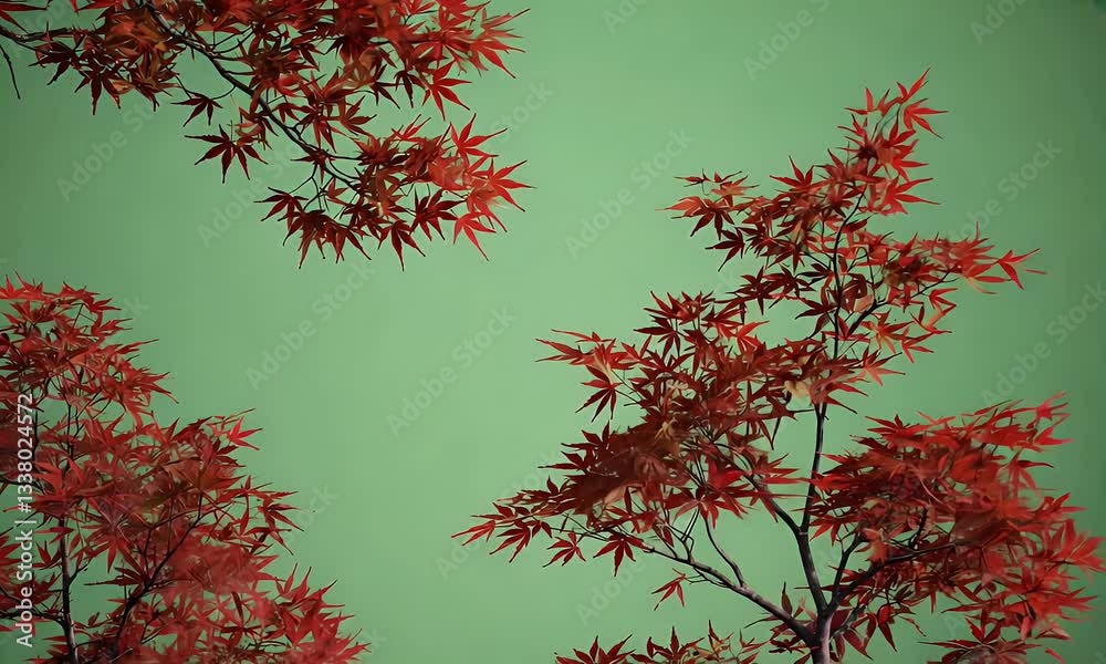 ultra-smooth green screen video of red maple tree branches swaying beautifully in the breeze for professional vfx and post-production work