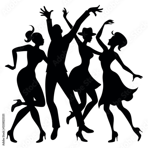 Dancing Silhouettes Party  only black colour and white background
