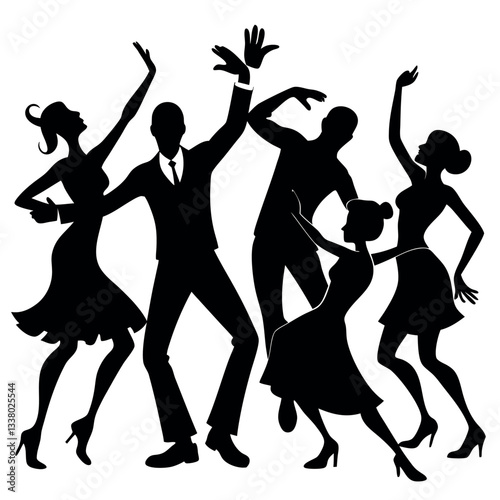 Dancing Silhouettes Party  only black colour and white background
