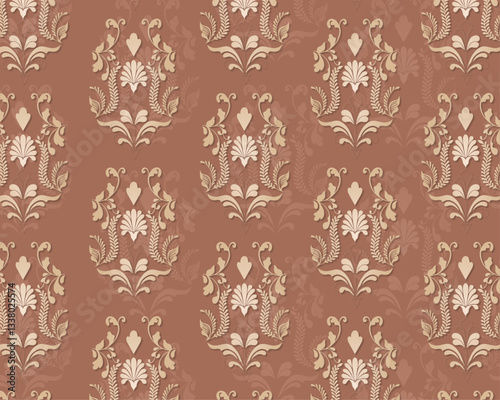 Vector Illustration Of Mughal Motif Seamless Pattern on brown background 