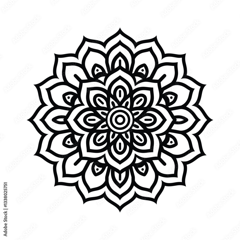 mandala design black line icon Intricate featuring floral patterns and circular shapes vector illustration. mandala design black line icon Intricate featuring floral patterns and circular shapes vector illustration.