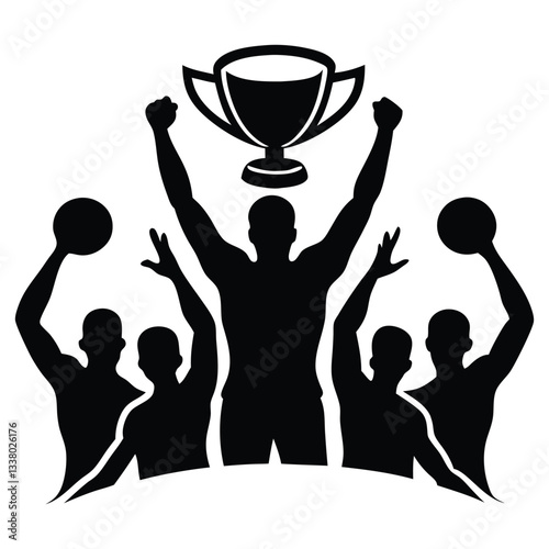 Winning team is holding trophy in hands vector Silhouette illustration, symbol of achievement and successful, vector illustration