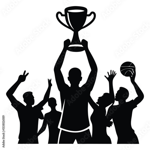 Winning team is holding trophy in hands vector Silhouette illustration, symbol of achievement and successful, vector illustration