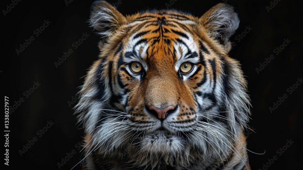 Naklejka premium A tiger is staring at the camera with its eyes wide open