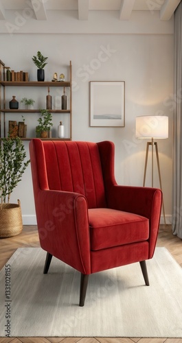 Wallpaper Mural Red Velvet Armchair Enhances Modern Living Space With Stylish Flair Generative AI Torontodigital.ca
