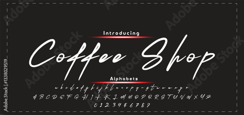 Lettering signature font isolated on black background. brush style alphabet. Vector logo letters.