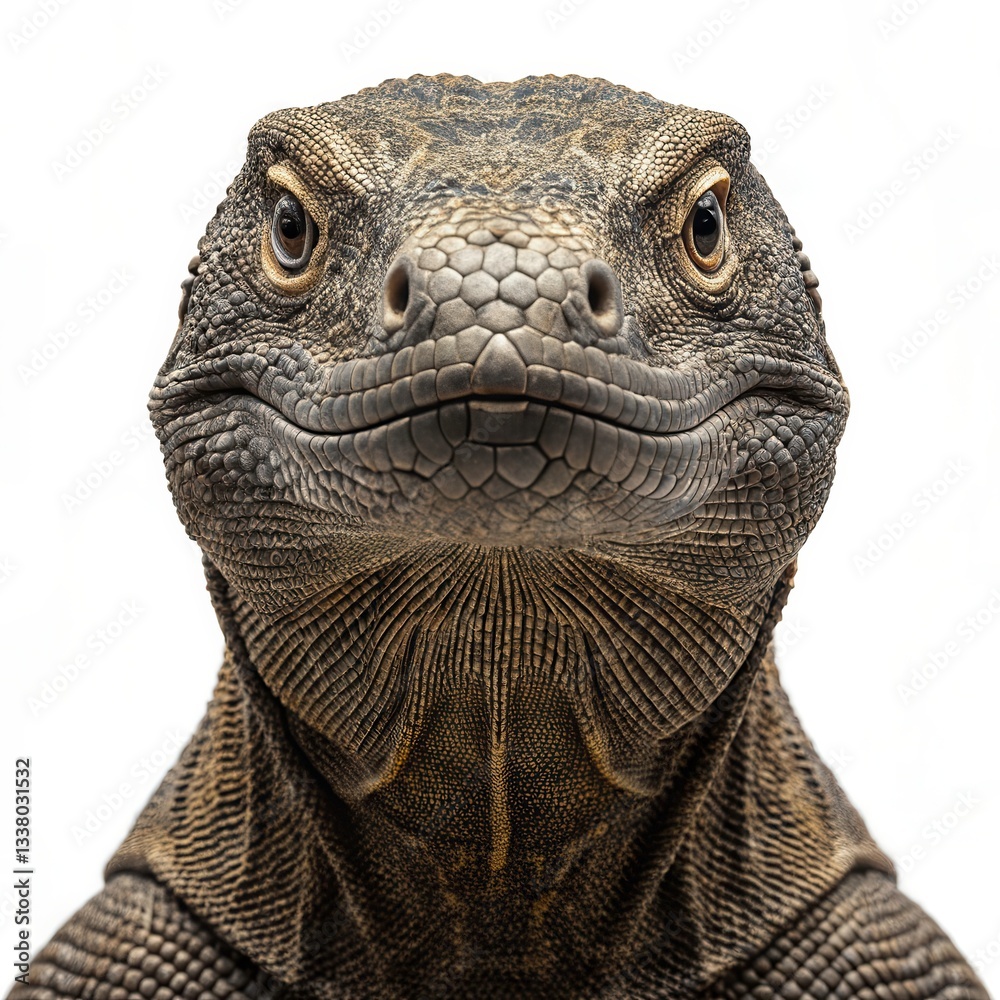 Obraz premium Massive Komodo Dragon With Intricate Scales Isolated Against Plain Background Generative AI