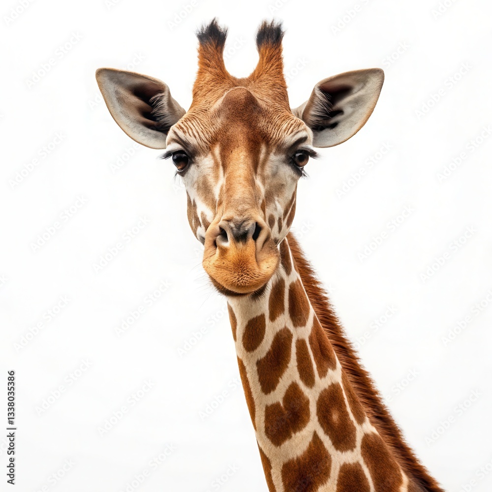 Fototapeta premium Close up HD Tall Reticulated Giraffe Showcasing Unique Features Against a Neutral Background Generative AI