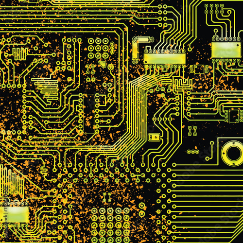 Motherboard of computer close-up. Technology concept. Grunge texture iluustration	
