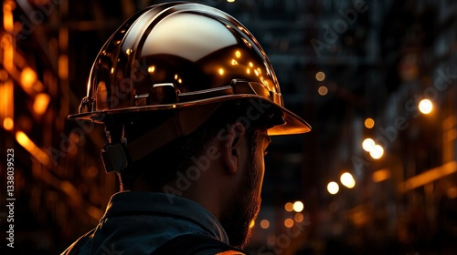 Construction Worker Hard Hat  Night Site  Industrial  Safety  Solitude