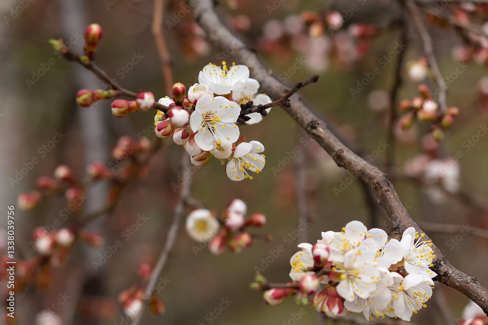 The apricot tree blossoms in spring displaying beautiful white flowers The apricot tree blossoms in spring displaying beautiful white flowers
