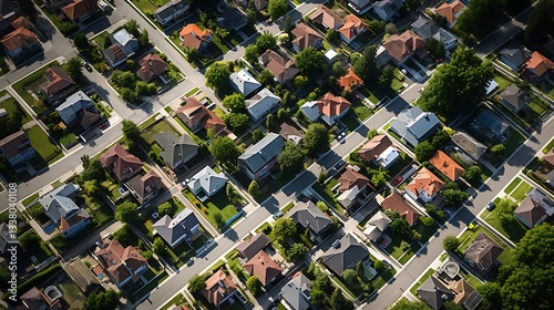 Aerial View of Suburban Neighborhood: A Bird's-Eye Perspective of Residential Homes