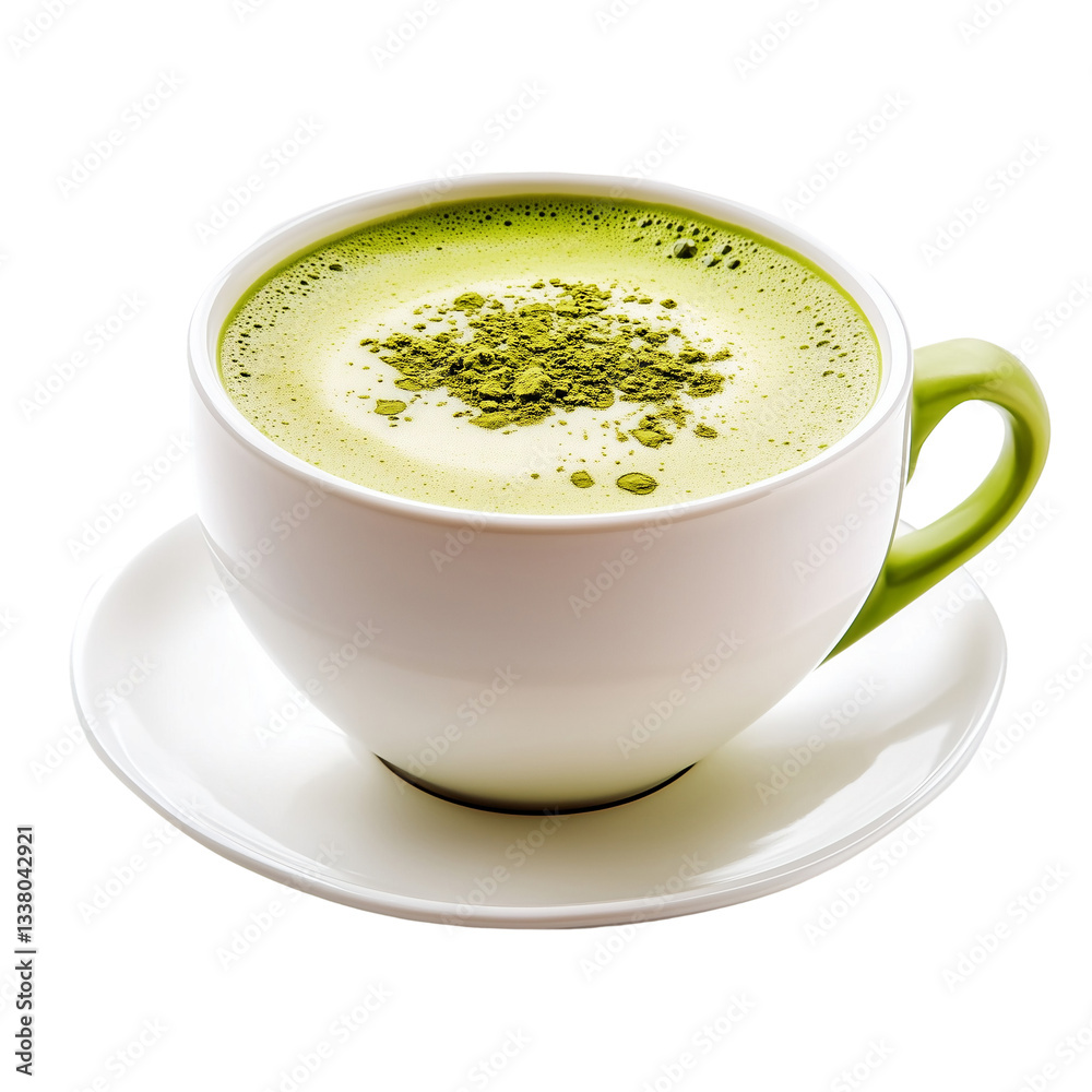 Green matcha latte in a cup, isolated on transparent background Green matcha latte in a cup, isolated on transparent background