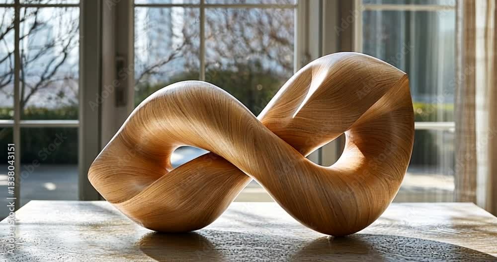 Light Brown Wooden Sculpture Abstract Form Interior Design