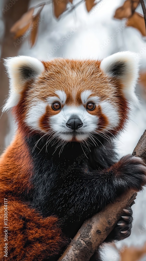 Fototapeta premium Cute Red Panda Resting on a Branch in a Serene Forest Setting During the Day Generative AI