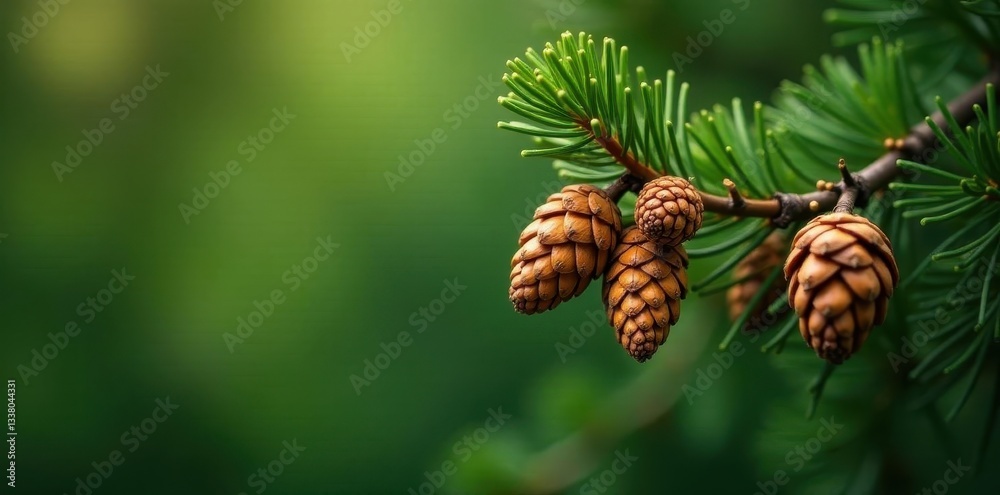 Lush pine bough with several mature, open cones , branch, flora Lush pine bough with several mature, open cones , branch, flora