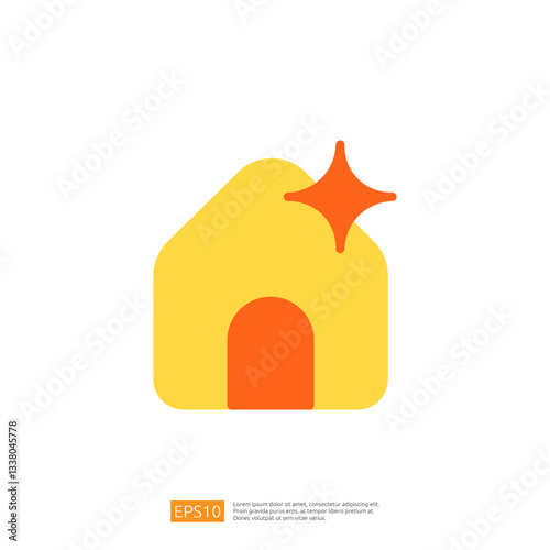 Yellow House Icon Sparkling Clean and Disinfected in Modern Minimalist Design with Bright Colors for Hygiene and Homecare Representation