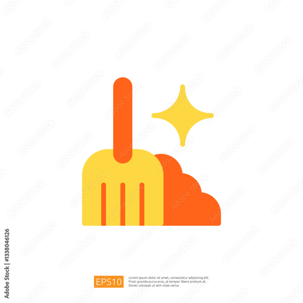 Shovel Icon Sparkling Clean with Dust and Shine in Vibrant Yellow and Orange Colors Emphasizing Clean and Disinfect Theme