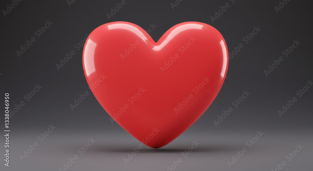 3D icon of a stylized red heart with a smooth glossy finish 3D icon of a stylized red heart with a smooth glossy finish