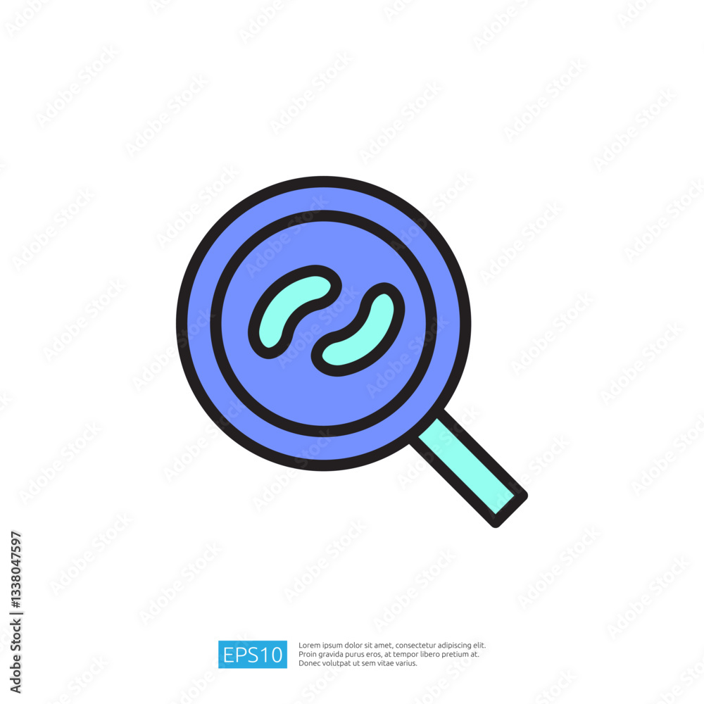 Magnifying Glass Icon Examining Germs and Bacteria for Clean and Disinfect Processes in Health and Hygiene Research Magnifying Glass Icon Examining Germs and Bacteria for Clean and Disinfect Processes in Health and Hygiene Research