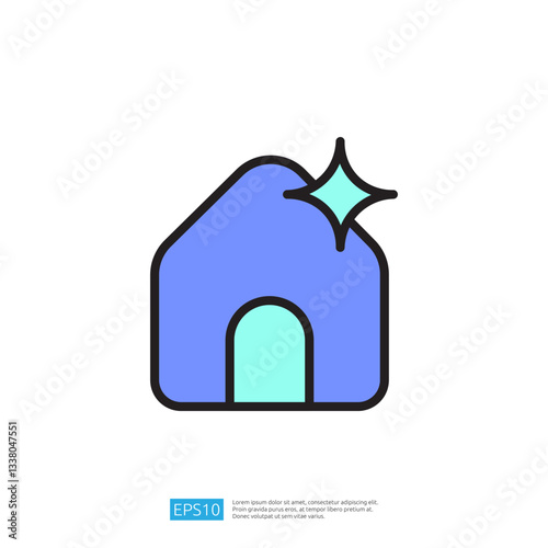 Clean And Disinfect Icon Representing A Shining Home In Minimalist Style With Blue And Green Colors