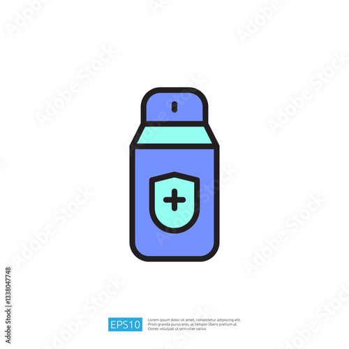 Disinfectant Bottle Icon for Clean and Disinfect Applications with Blue and White Design Elements in a Minimalist Style