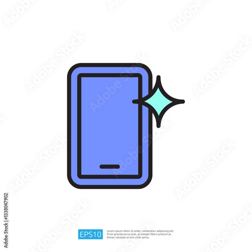 Smartphone Icon Representing Clean and Disinfected Technology with a Sparkling Shine in a Minimalist Design