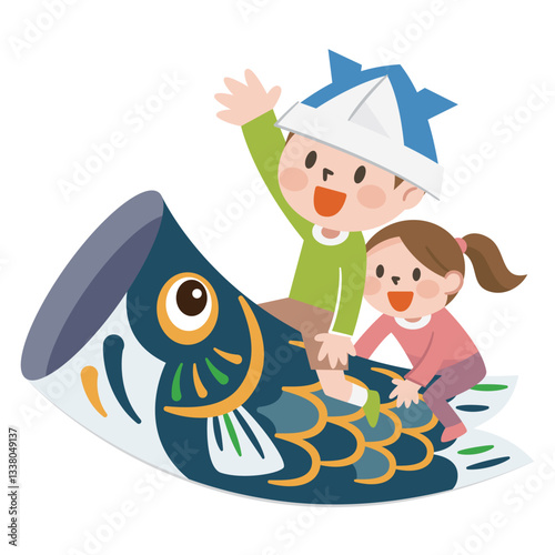 鯉のぼりに乗った子供もイラスト