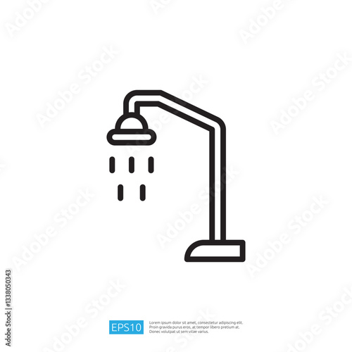 Minimalist Icon of a Shower Head with Water Droplets Depicting Clean and Disinfect Theme in a Modern Bathroom Setting