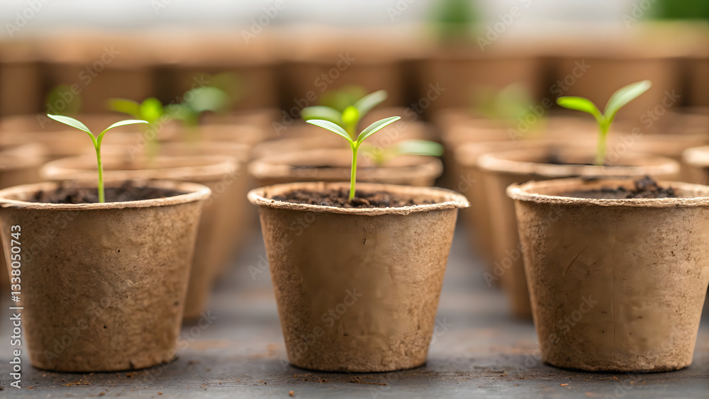 Eco-Friendly Products Eco friendly products in biodegradable pots with young seedlings growing vibrantly Eco-Friendly Products Eco friendly products in biodegradable pots with young seedlings growing vibrantly