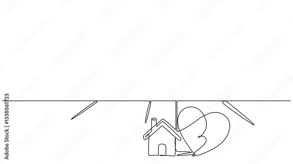 Minimalist single line drawing symbolizing home love and environmental care. eps 10 Minimalist single line drawing symbolizing home love and environmental care. eps 10