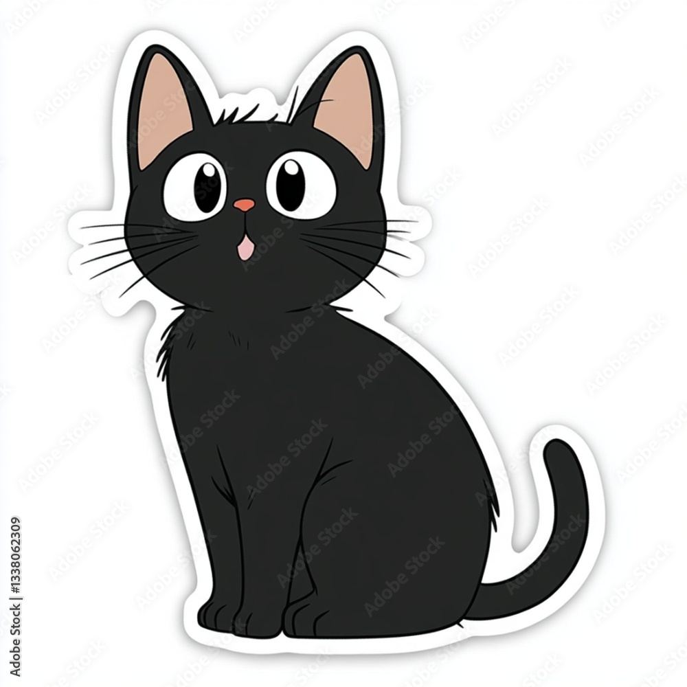 Obraz premium black cat, sticker and white background