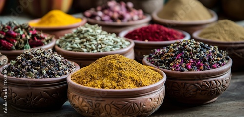 spices and herbs in a market