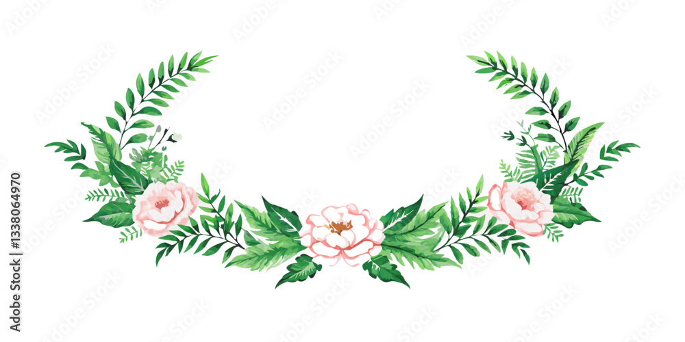 Obraz premium Green leafy floral wreath with roses