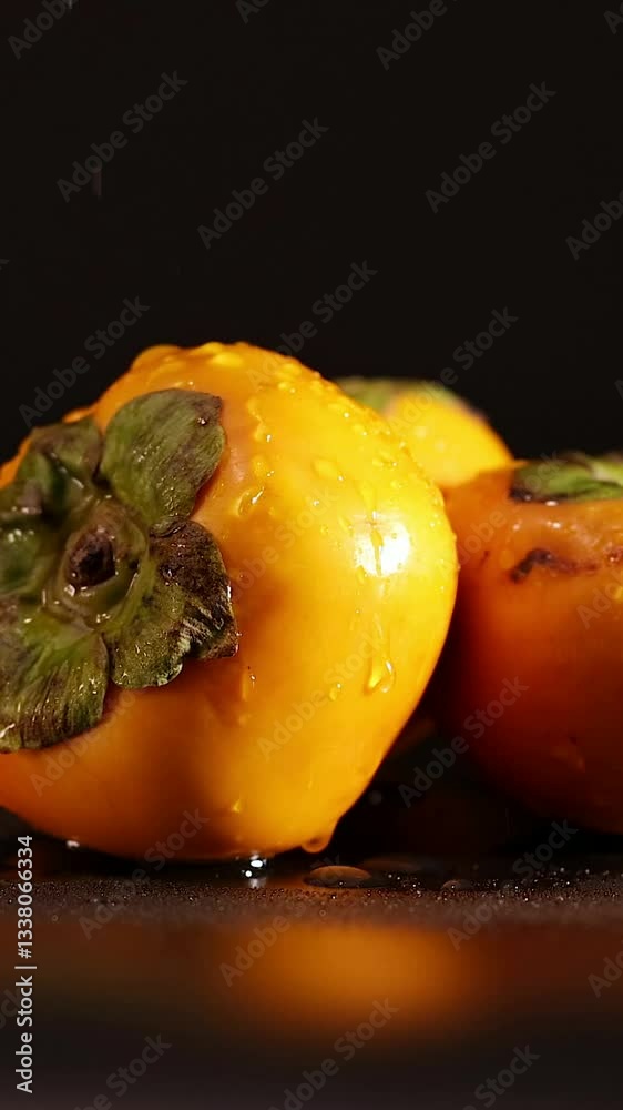 Water Droplets on Fresh Persimmons