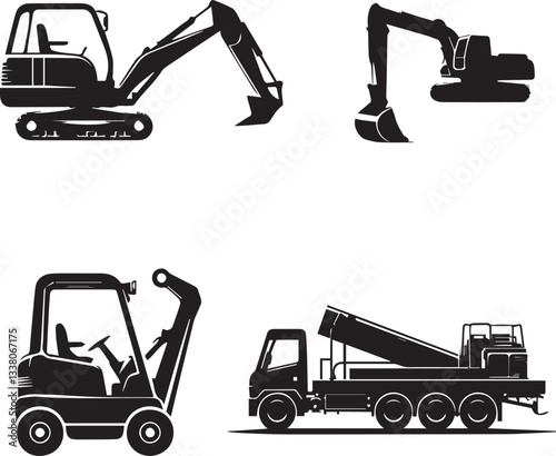 Wallpaper Mural excavator and truck silhouette vector set illustration Torontodigital.ca