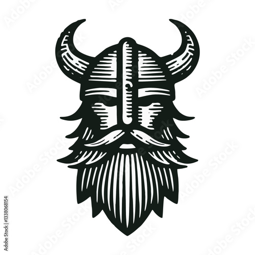 Viking head Engrave vector logo icon design illustration