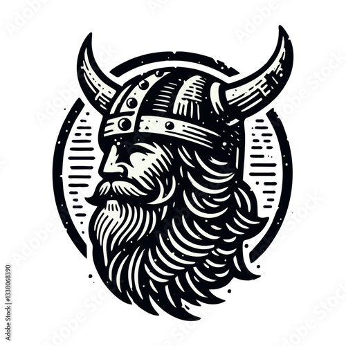 Viking head Engrave vector logo icon design illustration