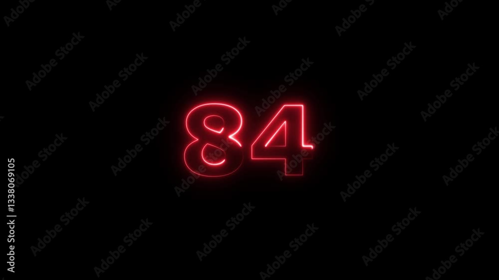 neon text 84 number countdown icon background 4k animation .Neon number 84 with alpha channel, neon numbers, Bright neon glowing number 84, Energy Neon red Number 84 Animation neon text 84 number countdown icon background 4k animation .Neon number 84 with alpha channel, neon numbers, Bright neon glowing number 84, Energy Neon red Number 84 Animation