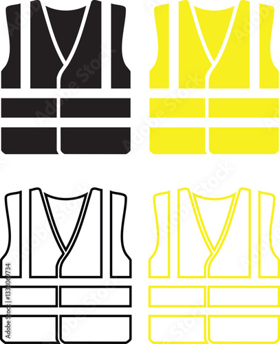 Safety vest Yellow black Icon Set Eps 10 